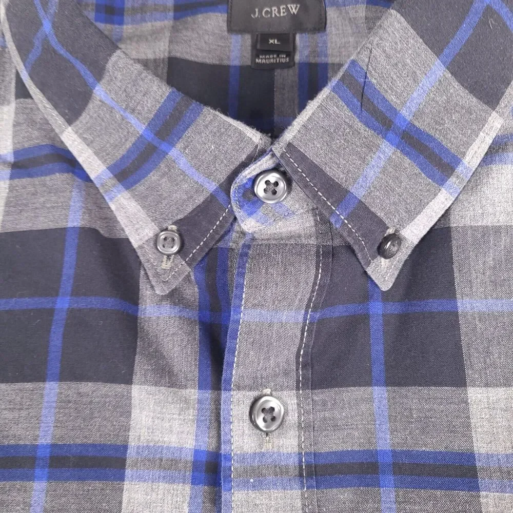 J. Crew Shirt Mens XL Gray‎ Black Blue Button Down Long Sleeve Preppy Casual